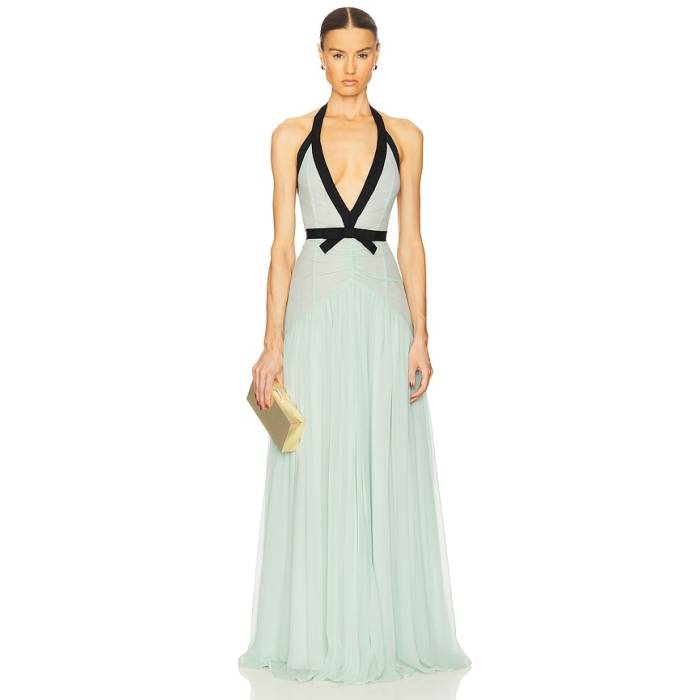 Helsa 【 The Siren Dress In Silk Chiffon Women Mint \u0026Amp; Black 】 お召しもの レディース 黒いこと 黒いこと レディースファッション-ドレス