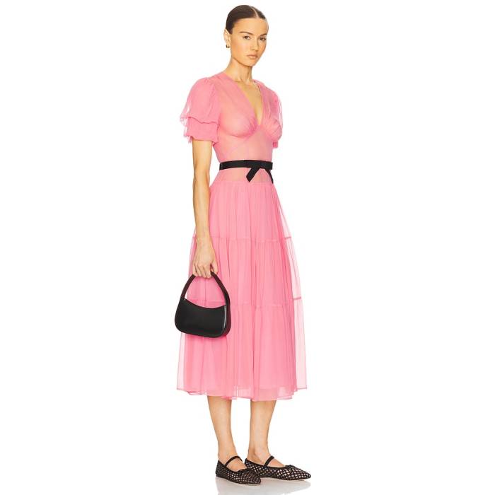 Helsa 【 The Sasha Dress In Silk Chiffon Women Coral Pink 】 御召しもの レディース pink サクラ色