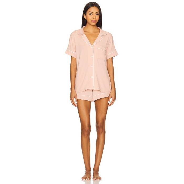 エバージェイ Eberjey 【 Gisele Relaxed Short Pj Set Women Velvet Pink \u0026Amp; Ivory 】 レディース pink さくら色 象牙色