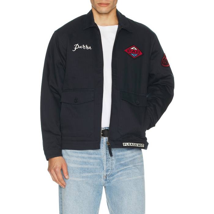 By Parra 【 Pumping Gas Jacket Men Navy Blue 】 Jacket ジャケット メンズ 紺色 ネイビー 青色 ブルー