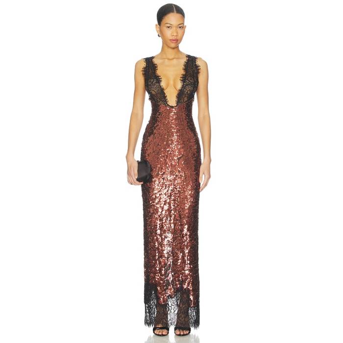 Nbd 【 X Christina Elezaj The Lorelai Maxi Dress Women Chocolate Brown 】 お召しもの レディース 赤銅色 赤銅色 レディースファッション-ドレス