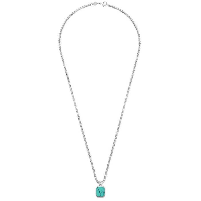 Nialaya 【 Square Turquoise Pendant Necklace Men Silver &Amp; Turquoise 】 ネックレス メンズ Silver 銀色・シルバー|スニケス
