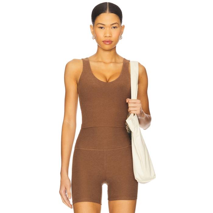 ビヨンドヨガ Beyond Yoga 【 Spacedye Good Day Cropped Tank Top Women True Chocolate Heather 】 貯蔵タンクいの一番 レディース heather ギョリュウモドキ