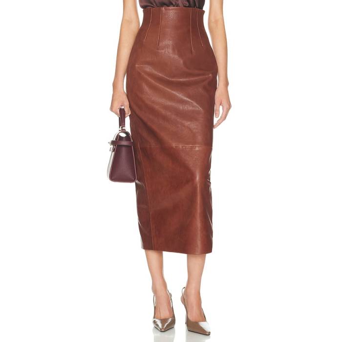 Helsa 【 The Svelte Leather Midi Skirt Women Cognac 】 なめし革 レディース