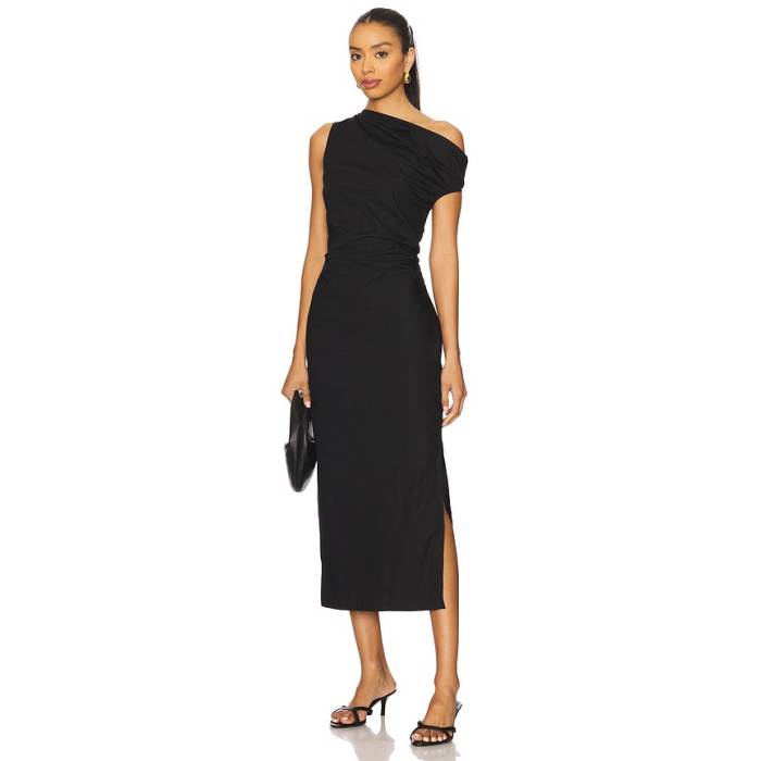 Enza Costa 【 Poplin Sculptured Dress Women Black 】 お召しもの レディース 黒いこと 黒いこと
