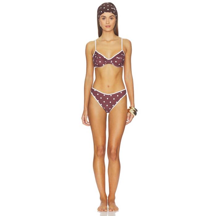 Rowen Rose 【 Bikini Printed Lycra Women Brown Polka Dots 】 レディース 赤銅色 赤銅色