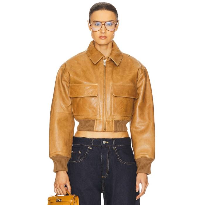 Helsa 【 The Leather Bomber Jacket Women Saddle Brown 】 なめし革 Jacket 上衣 レディース 赤銅色 赤銅色