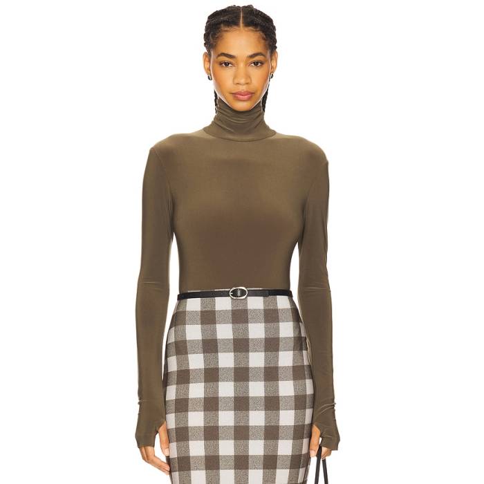 Norma Kamali 【 Long Sleeve Turtleneck Bodysuit Women Bark 】 Sleeve 捩り 上半身背広 レディース