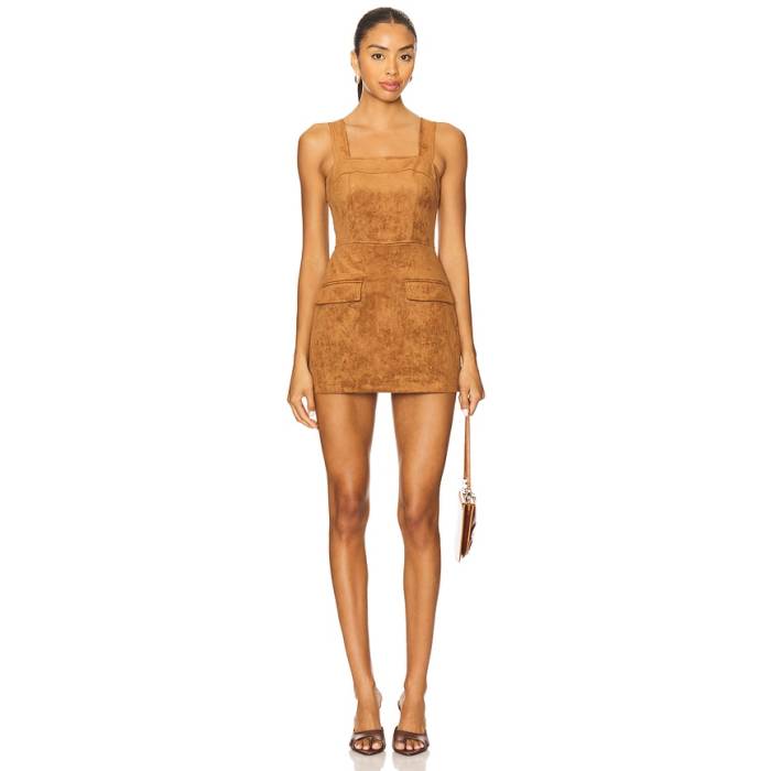 アマンダアプリチャード Amanda Uprichard 【 X Revolve Yorke Skort Suede Romper Women Pecan 】 スエード・スウェード ロンパース レディース