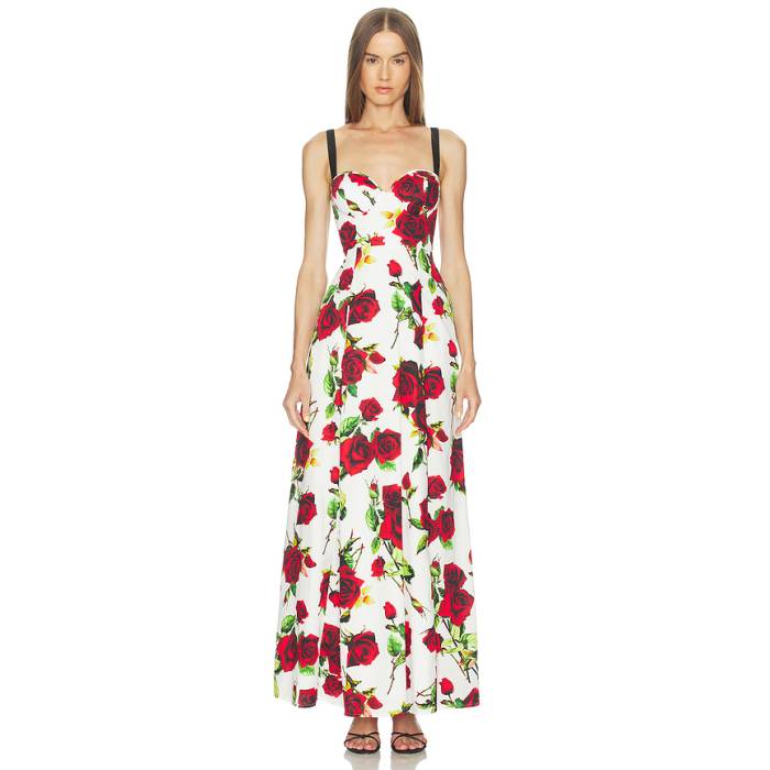 L'agence 【 Sutton Bdd Strap Maxi Dress Women White &Amp; Red Romantic Rose 】 ストラップ ドレス レディース 白色 ホワイト Red 赤・レッド Rose ローズ|スニケス