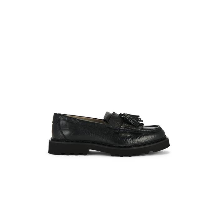 オールセインツ Allsaints 【 Skiff Tassel Loafer Men Black Grain 】 置き目毛革 シューズ メンズ 黒いこと 黒いこと