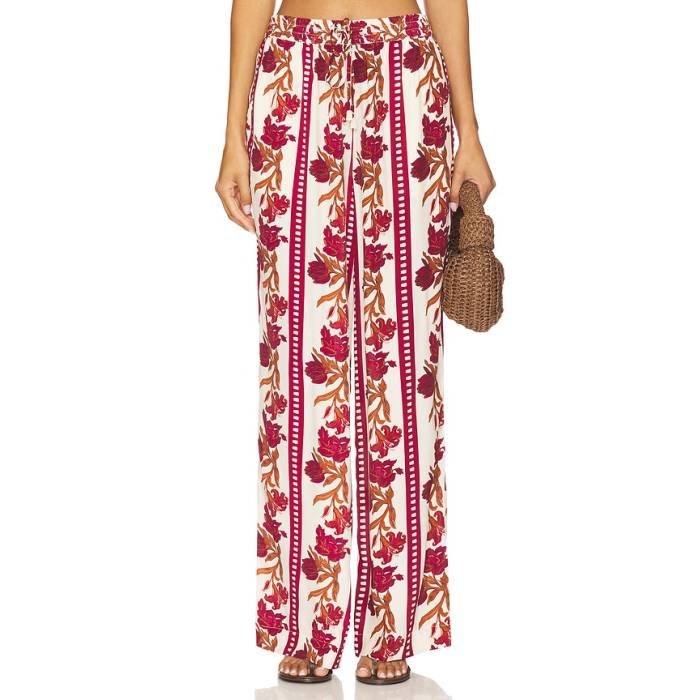 Rococo Sand 【 Elasticated Pajama Pants Women Ivory \u0026Amp; Burgundy 】 レディース 象牙色 ぶどう酒色・バーガンディー