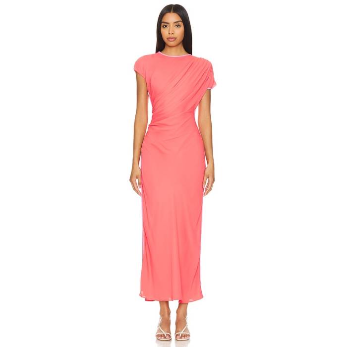 L\u0027academie 【 By Marianna Bardot Midi Dress Women Coral \u0026Amp; Purple 】 御召しもの レディース Purple 紫・パープル