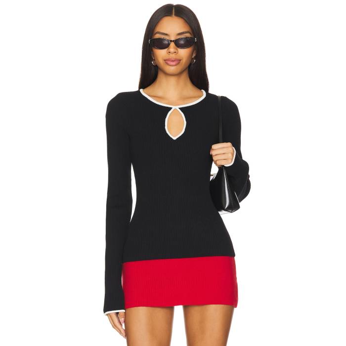 ショウミーユアムームー Show Me Your Mumu 【 Tippi Top Women Black Rib With White Trim 】 レディースファッション トップス Tシャツ カットソー レディース 黒色 ブラック 白色 ホワイト