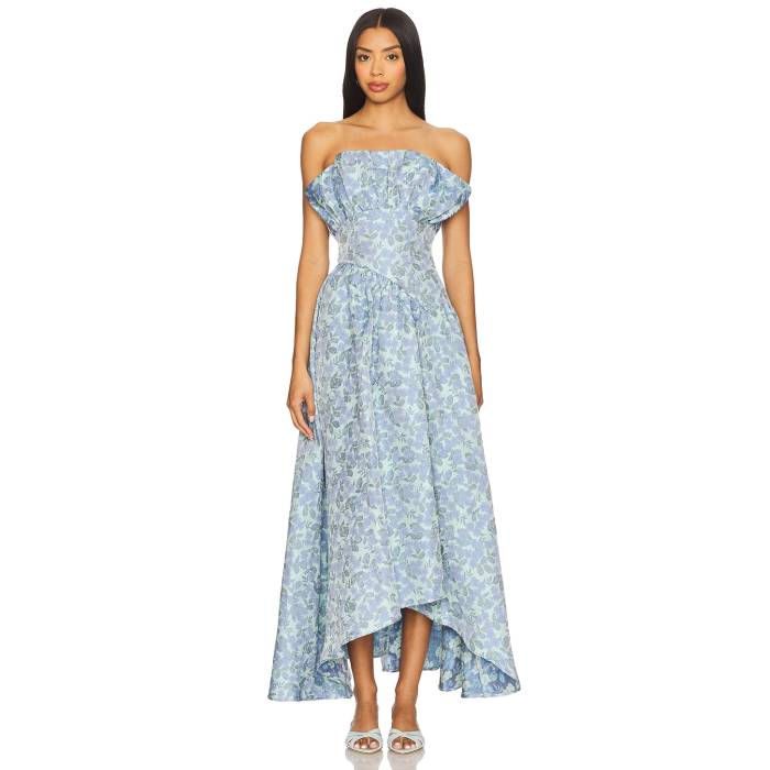 Elliatt 【 X Revolve Jacquard Asymmetric Gown Women Blue Floral 】 レディース 青み 青色