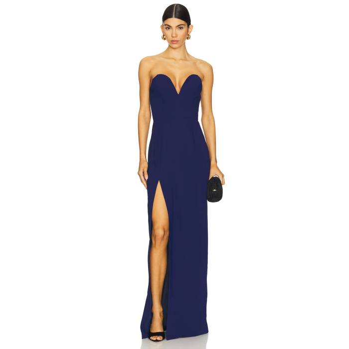 アマンダアプリチャード Amanda Uprichard 【 X Revolve Cherri Gown Women Navy 】 レディースファッション ドレス レディース 紺色 ネイビー