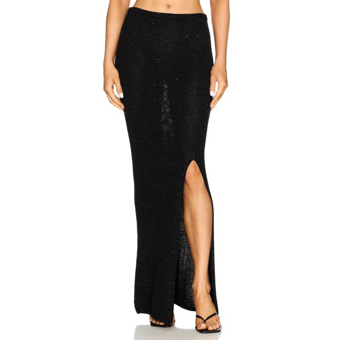 Asta Resort 【 Carolina Maxi Skirt Women Black Sequin 】 カロライナ レディースファッション ボトムス スカート レディース 黒色 ブラック