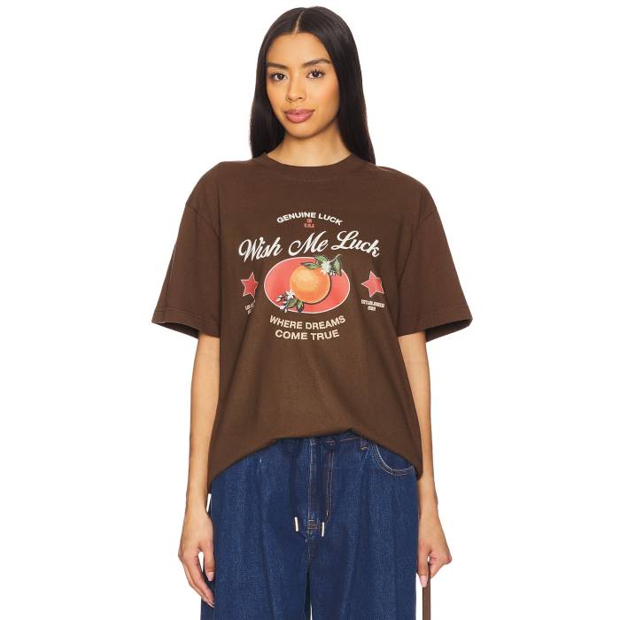 Wish Me Luck 【 X Revolve Orange Luck T-Shirt Unisex Brown 】 orange 橙・オレンジ色 プルオーバー ユニ一発やる 赤銅色 赤銅色