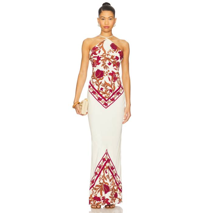 Rococo Sand 【 Bias Halter Maxi Dress Women Ivory & Burgundy 】 ドレス レディースファッション ドレス レディース アイボリー ワイン色・バーガンディー
