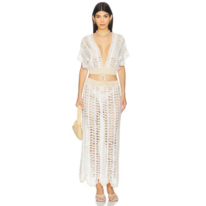 More To Come 【 Mayla Skirt Set Women White And Taupe 】 レディースファッション ドレス レディース 白色 ホワイト