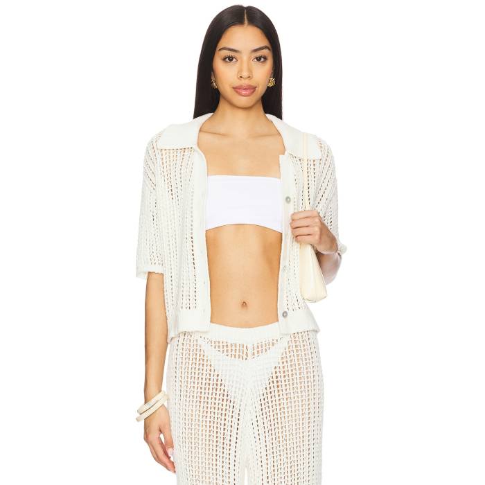 La Porte 【 Ophelia Windowpane Knit Top Women Cloud 】 ニット レディース