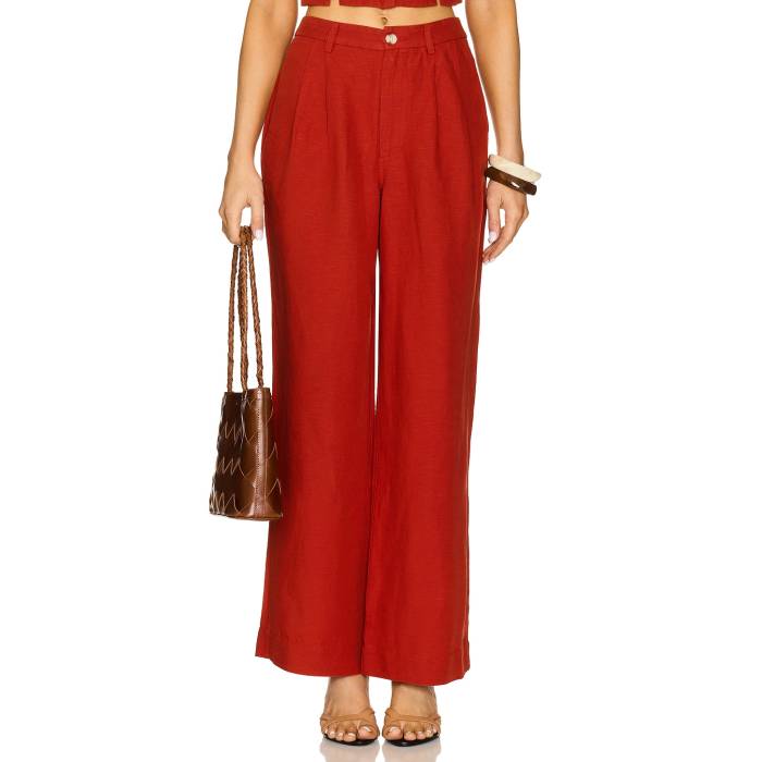 オニア Onia 【 Air Linen Pleated Trouser Women Dark Red 】 レディース Red 赤・赤いこと