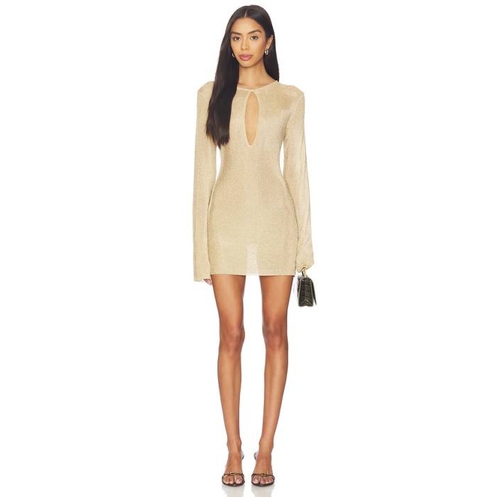 Seroya 【 Emeri Metallic Knit Mini Dress Women Gold 】 編み物 お召しもの レディース ゴールド