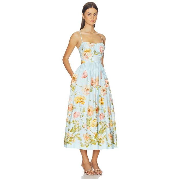 Cara Cara 【 Alba Midi Dress Women Lockwood Flora Sky 】 御召しもの レディース 天の原