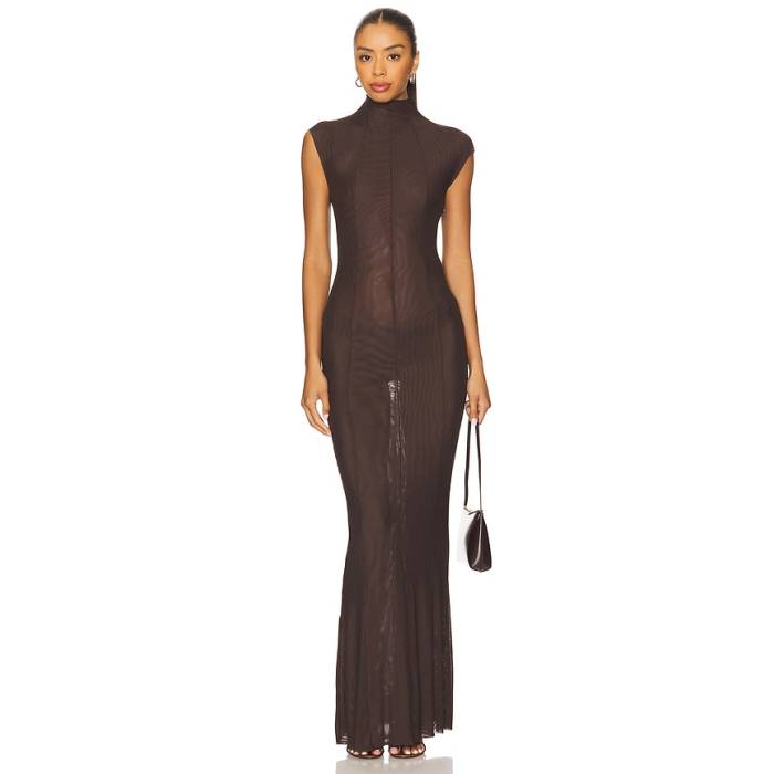 Seroya 【 Laissa Mesh Maxi Dress Women Ash Brown 】 お召しもの レディース 赤銅色 赤銅色