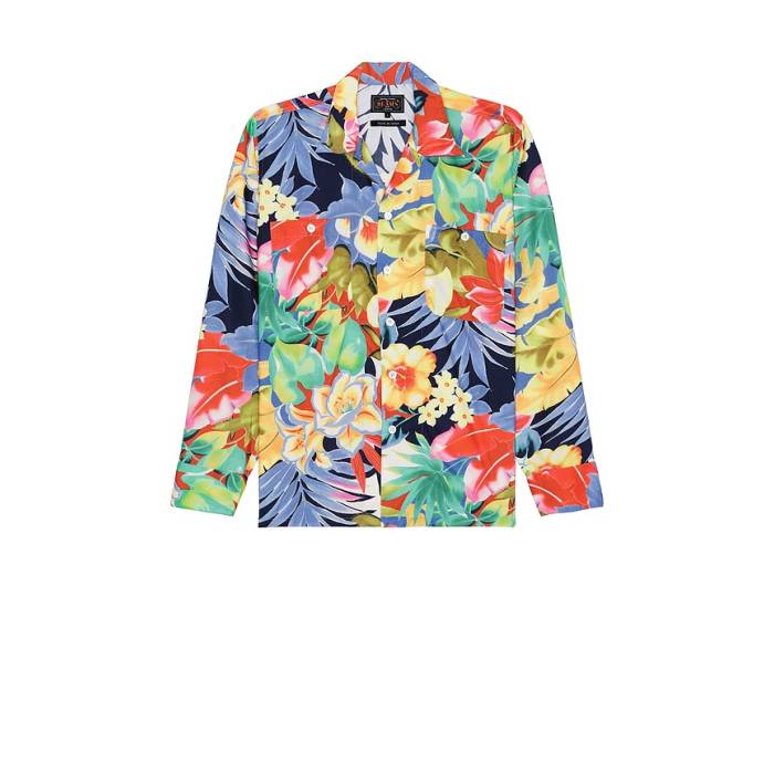 ビームス Beams Plus 【 Mil Open Collar Tropical Pattern Print Men Navy 】 メンズ 紺色 米国海軍