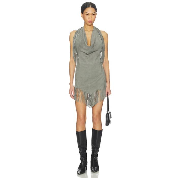 Understated Leather 【 Fringe Mini Dress Women Agave Green 】 御召しもの レディース green 緑・緑であること