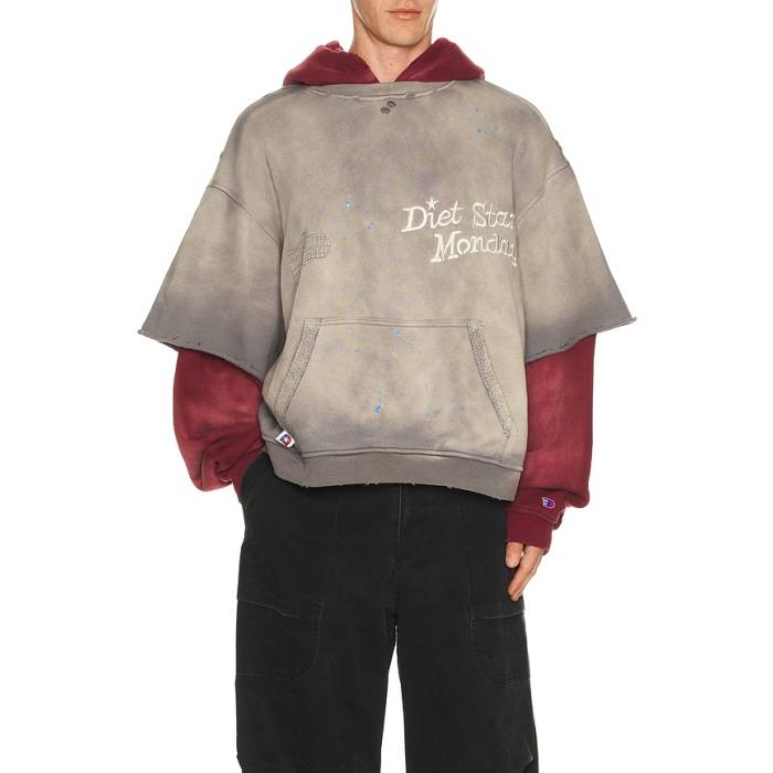 Diet Starts Monday 【 Double Layer Hoodie Men Washed Black &Amp; Maroon 】 フーディー パーカー メンズ 黒色 ブラック マルーン｜スニケス