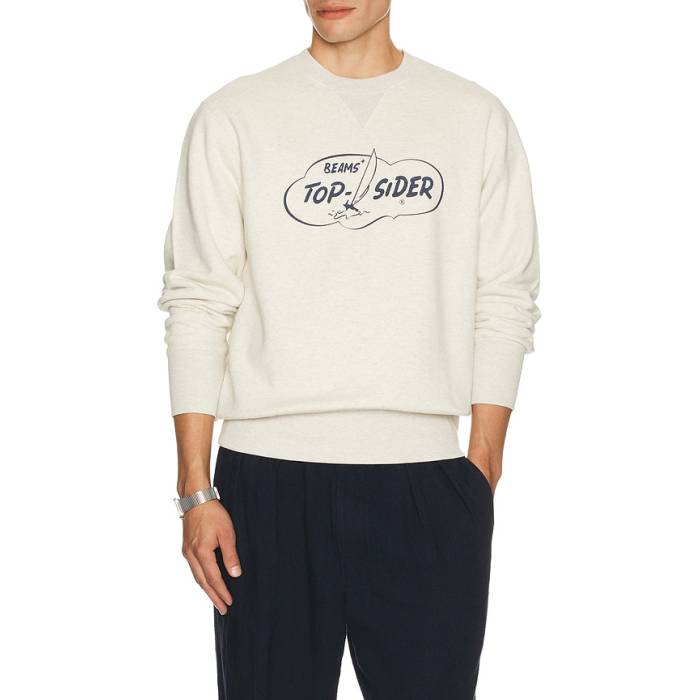 ビームス Beams Plus 【 Sweat Crew Print Men Oatmeal 】 Sweat 汗水 労働者の一団 メンズ