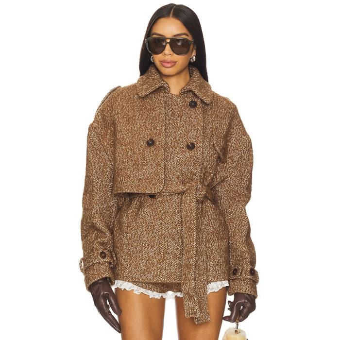 Yuhan Wang 【 Herringbone Coat Women Hazelnut 】 レディース