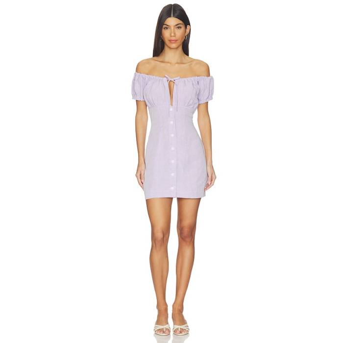 Matthew Bruch 【 Bubble Tie Mini Dress Women Lavender Tencel Linen 】 砂上の楼閣 タイ 御召しもの レディース