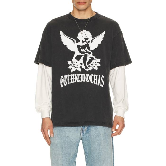 Gothicmochas 【 Angel 2.0 Layered Long Sleeve Tee Men Black 】 Sleeve スリーブ Tシャツ メンズ 黒色 ブラック｜スニケス