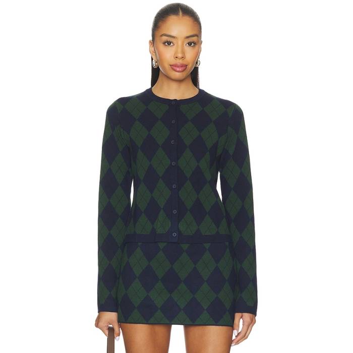 ショウミーユアムームー Show Me Your Mumu 【 Cher Cardigan Women Oxford Argyle Knit 】 ジレー レディース オックスフォード 編み物