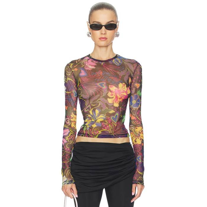 Area 【 Hotfix Printed Tulle Long Sleeve Top Women Multi 】 Sleeve 捩り レディース