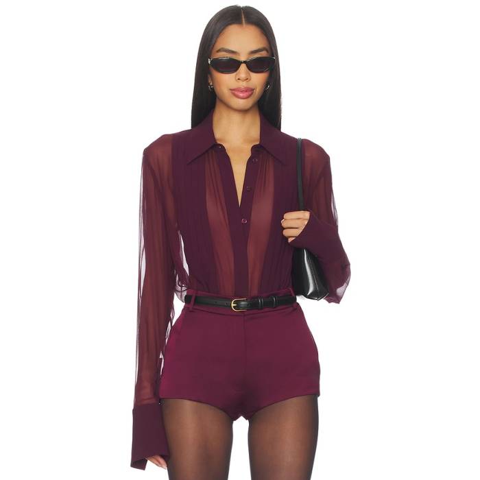 Sans Faff 【 Meghan Panelled Silk Blouse Women Bordeaux 】 レディース