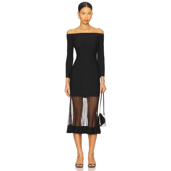 ミリー Milly 【 Ots Sheer Knit Midi Dress Women Black 】 編み物 御召しもの レディース 黒いこと 黒いこと