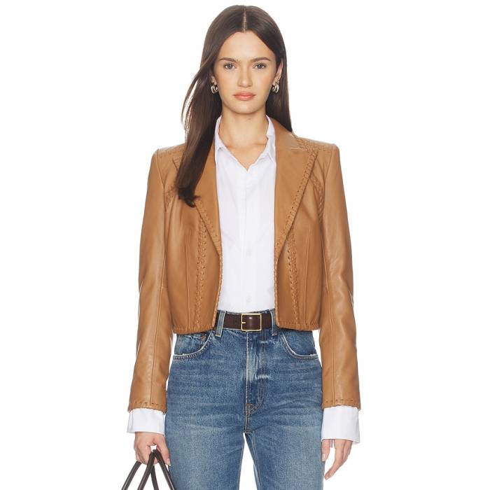 L\u0027agence 【 Dulcie Leather Whipstitch Blazer Women Soft Cognac 】 なめし革 ブレイザー レディース