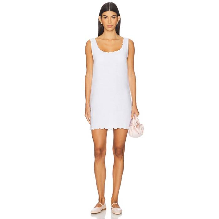 オニア Onia 【 Air Linen Scallop Shift Dress Women White 】 御召しもの レディース 白いこと 白いこと
