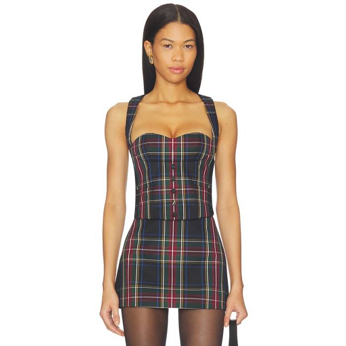 Retrofete 【 Donella Waistcoat Women Black Tartan 】 より良い ジレ レディース 黒いこと 黒いこと