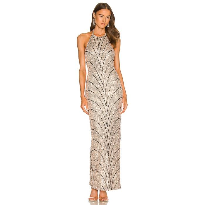 Michael Costello 【 X Revolve Coreen Gown Women Champagne \u0026Amp; Black 】 レディース 黒いこと 黒いこと