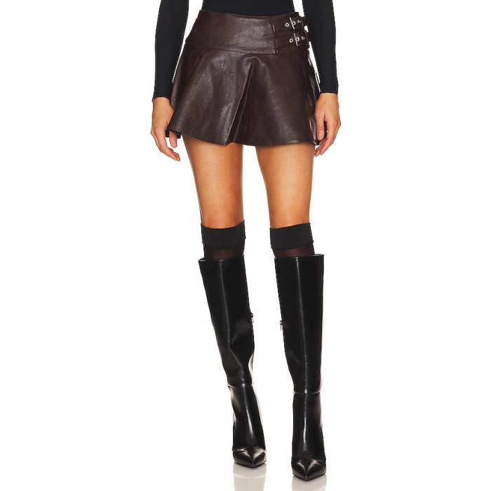 Weworewhat 【 Faux Leather Buckle Mini Skort Women Dark Patina \u0026Amp; Black Sherpa 】 なめし革 バックル レディース 黒いこと 黒いこと