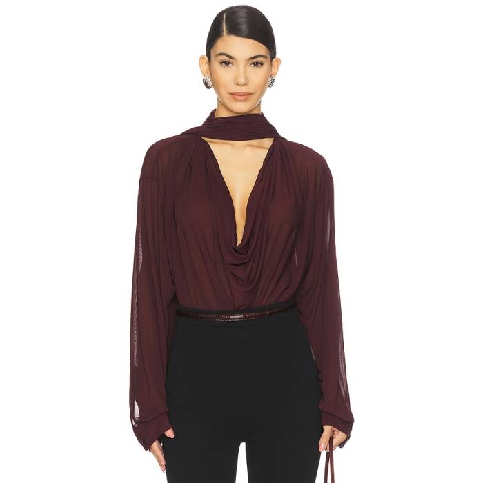Atlein 【 Draped Collar Blouse Women Burgundy 】 レディース ブドウ酒色・バーガンディー