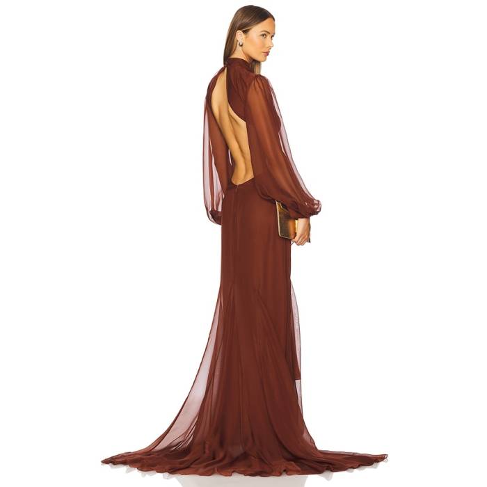 Retrofete 【 Rosalinda Chiffon Dress Women Chestnut 】 御召しもの レディース