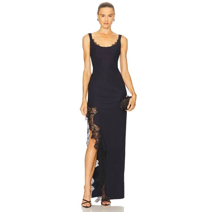 Ceren Ocak 【 Lace Detailed Pencil Dress Women Navy \u0026Amp; Black 】 お召しもの レディース 紺色 米国海軍 黒いこと 黒いこと