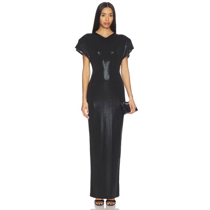 Norma Kamali 【 Cap Sleeve Shoulder Pad Long Dress Women Black 】 キャップ 帽子 Sleeve スリーブ ドレス レディース 黒色 ブラック｜スニケス
