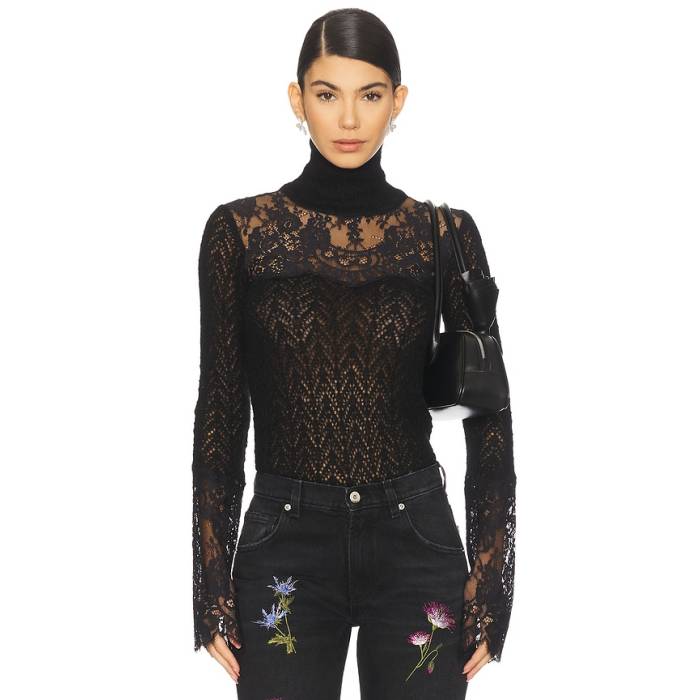 Blumarine 【 Knit Lace Top Women Black 】 編み物 レディース 黒いこと 黒いこと